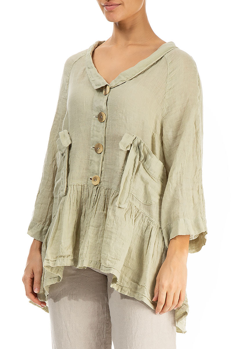 Ruffled Laurel Green Gauze Linen Jacket 3