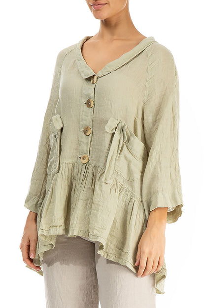 Ruffled Laurel Green Gauze Linen Jacket 3