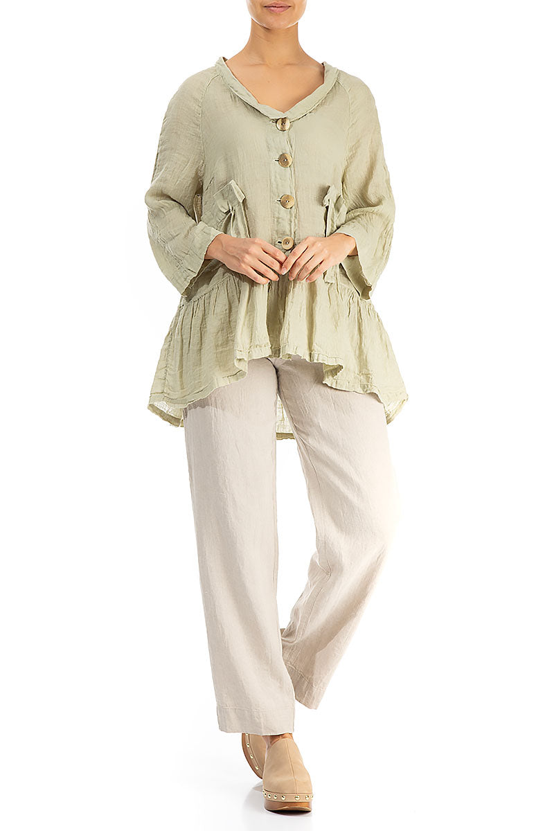 Ruffled Laurel Green Gauze Linen Jacket 4