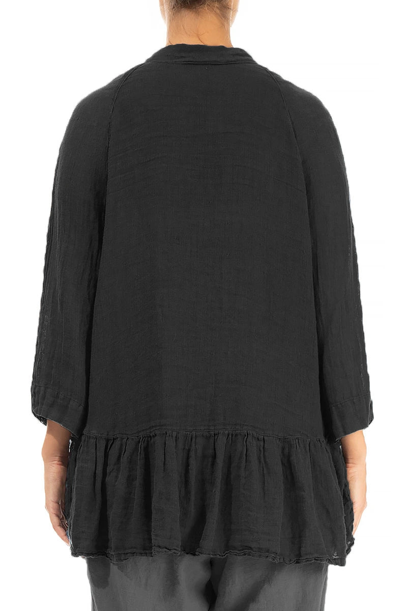 Ruffled Black Gauze Linen Jacket 2