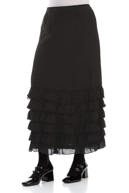 Ruffled Black Silk Cotton Skirt