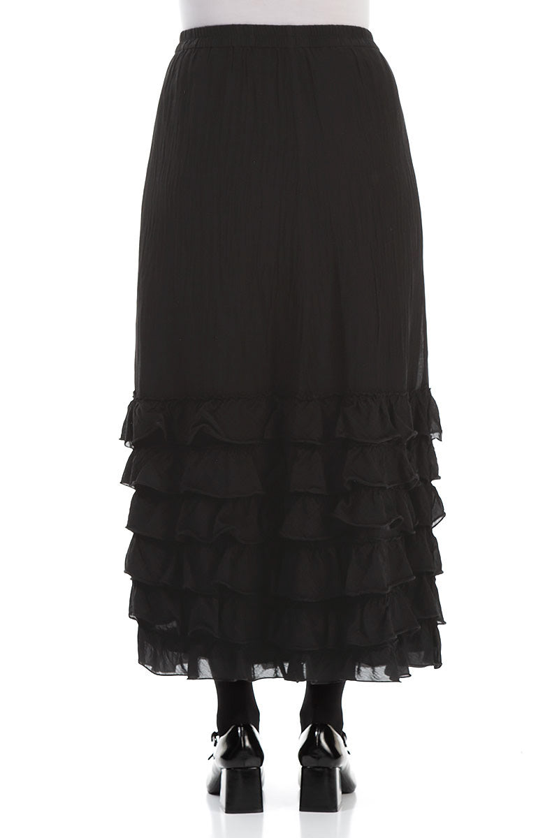 Ruffled Black Silk Cotton Skirt