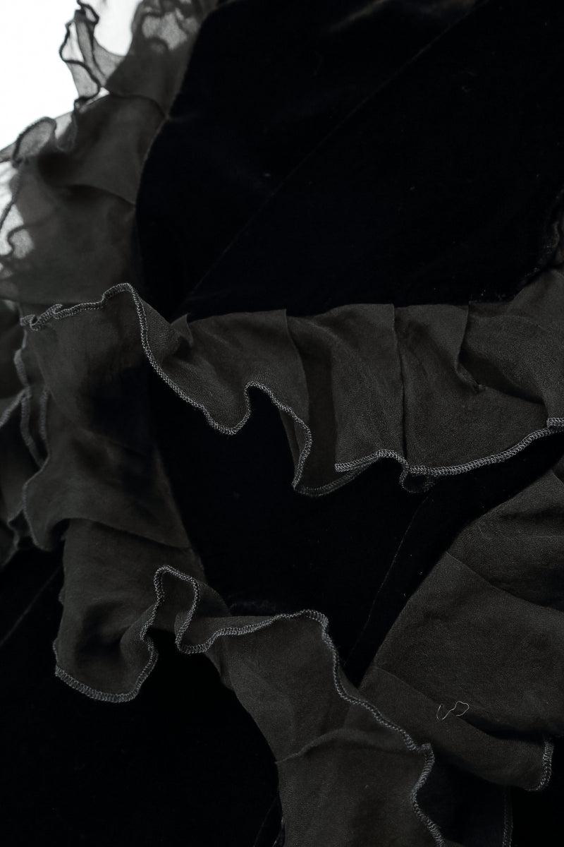Ruffled Black Silk Velvet Scarf 4