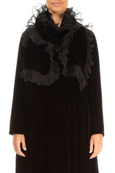 Ruffled Black Silk Velvet Scarf 1