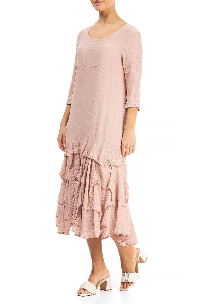 Ruffled Bottom Pink Textured Silk Dress 3