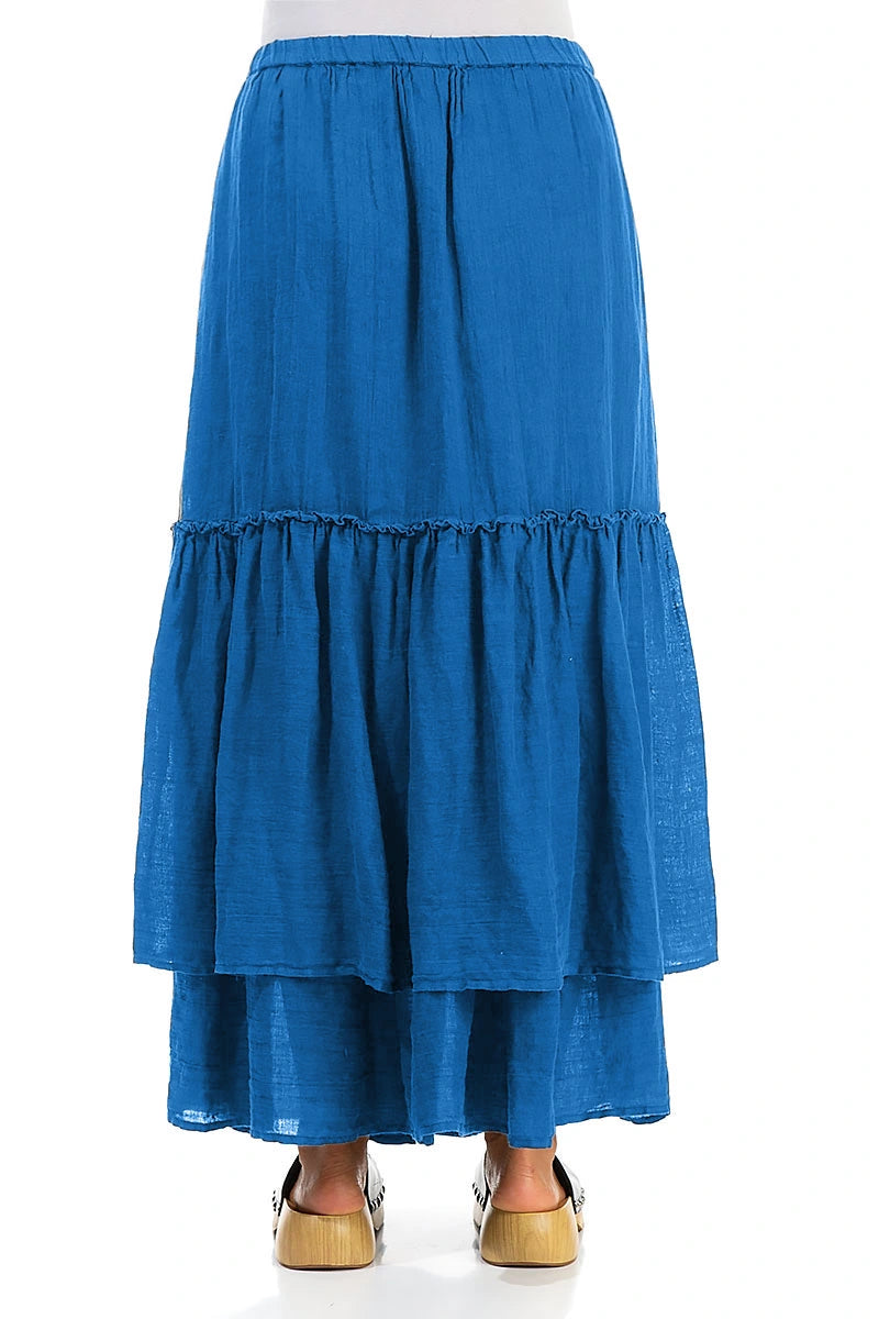 Ruffled Cobalt Blue Maxi Gauze Linen Skirt 2