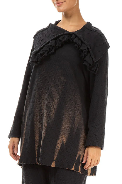 Ruffled Collar Tie-Dye Wavy Cotton Tunic 3