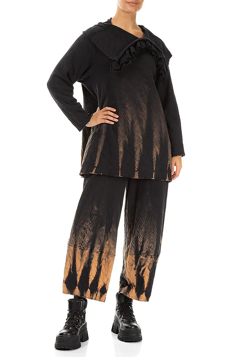 Ruffled Collar Tie-Dye Wavy Cotton Tunic 4