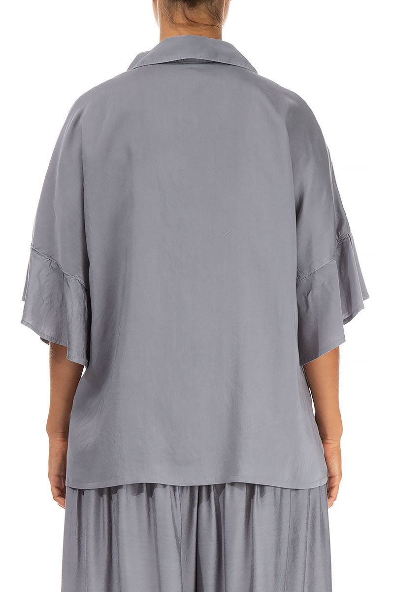 Ruffled Cuffs Storm Grey Silk Bamboo Shirt