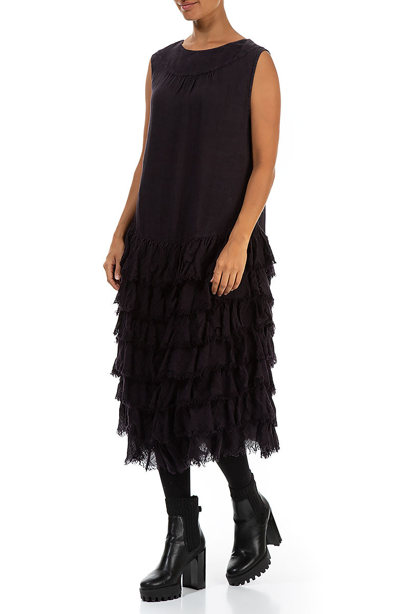 Ruffled Dark Purple Linen Dress