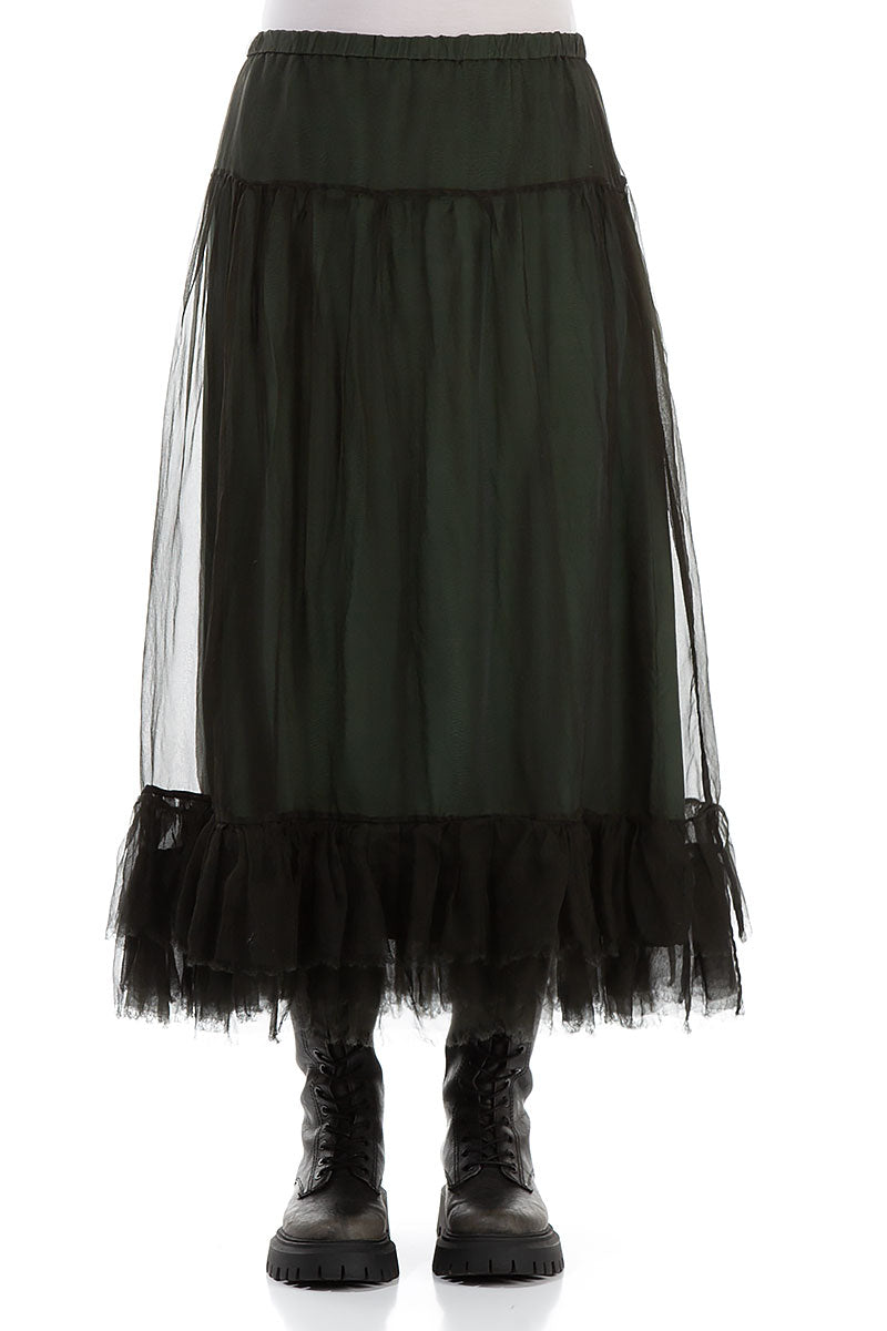 Ruffled Dark Sage Silk Chiffon Skirt