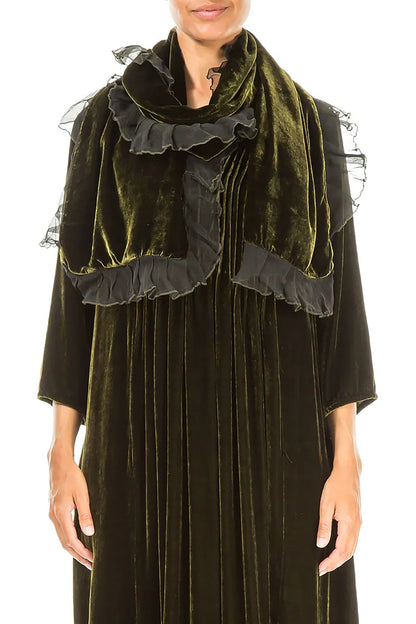 Ruffled Forest Mist Silk Velvet Scarf 1