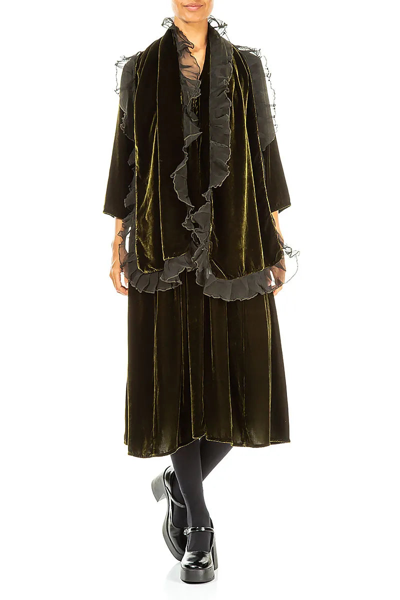 Ruffled Forest Mist Silk Velvet Scarf 2