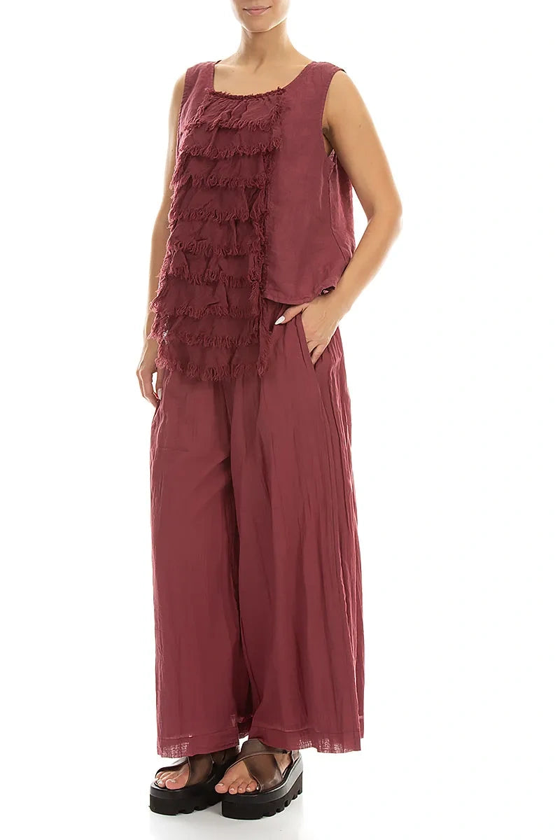Ruffled Fringed Antique Ruby Linen Blouse 4
