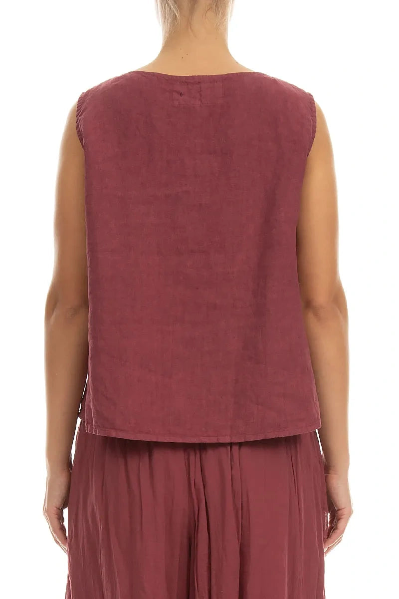 Ruffled Fringed Antique Ruby Linen Blouse 2