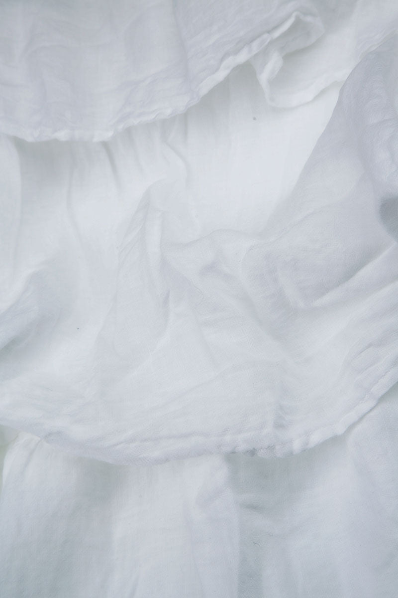 Ruffled Fringed White Linen Blouse 5