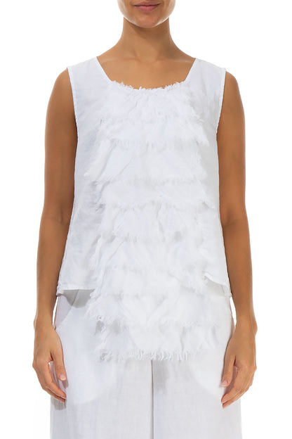 Ruffled Fringed White Linen Blouse 1