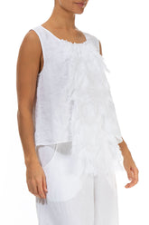 Ruffled Fringed White Linen Blouse 3