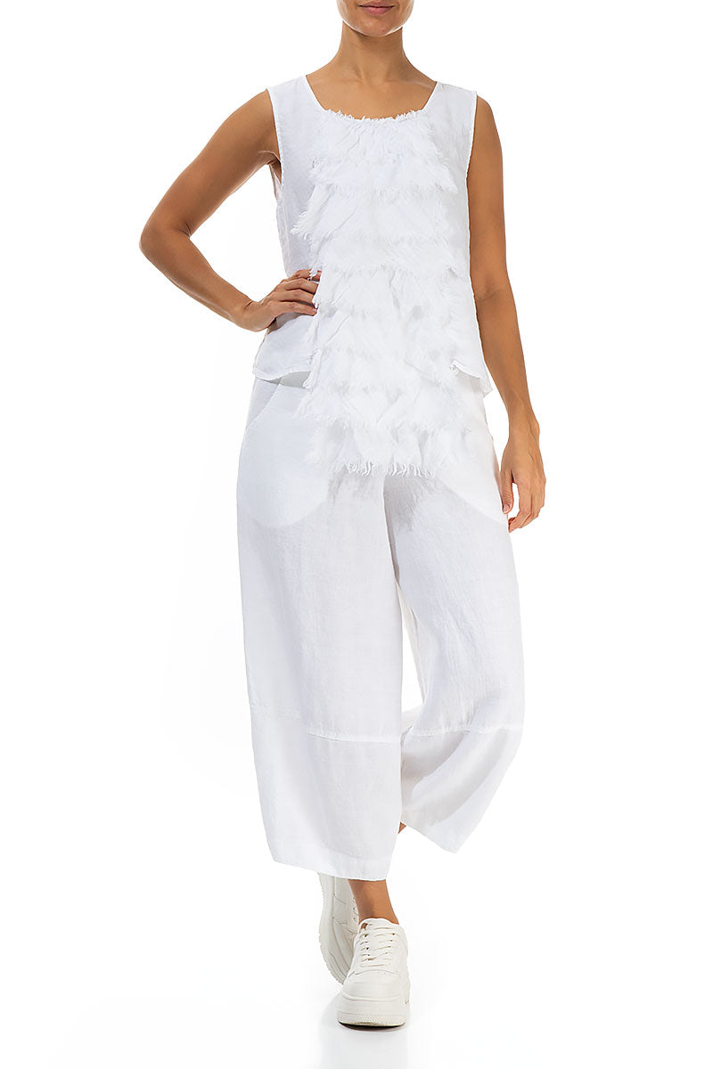 Ruffled Fringed White Linen Blouse 4