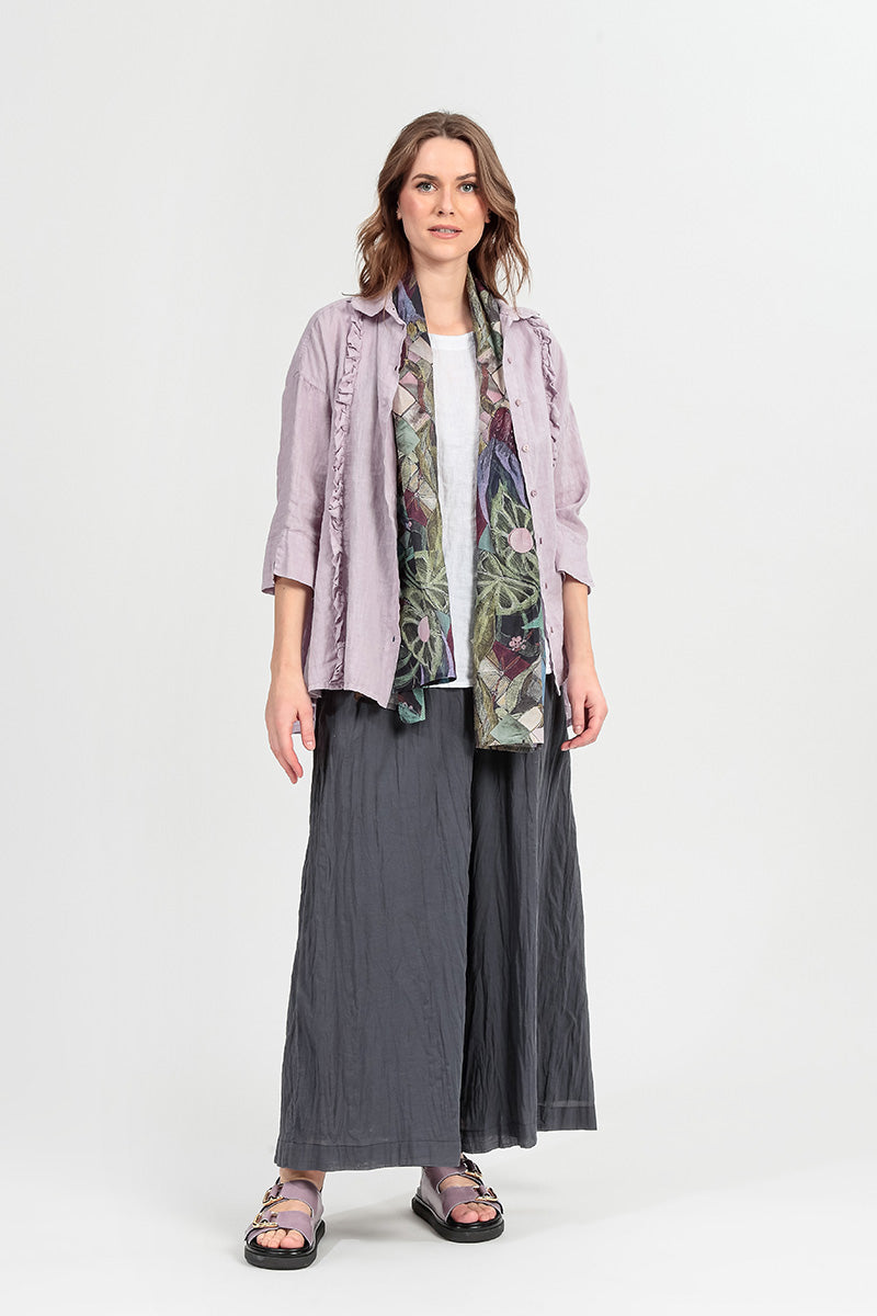 Ruffled Front Lilac Linen Shirt 6