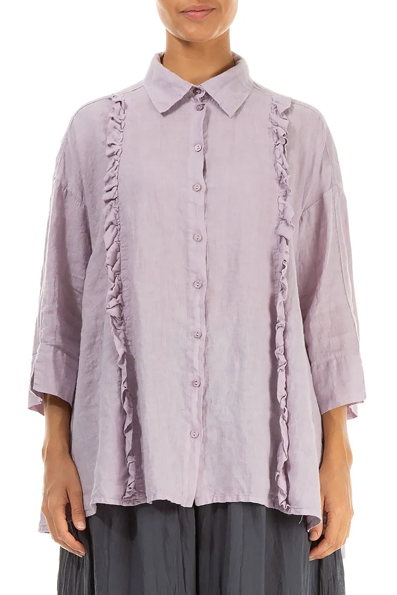 Ruffled Front Lilac Linen Shirt 1