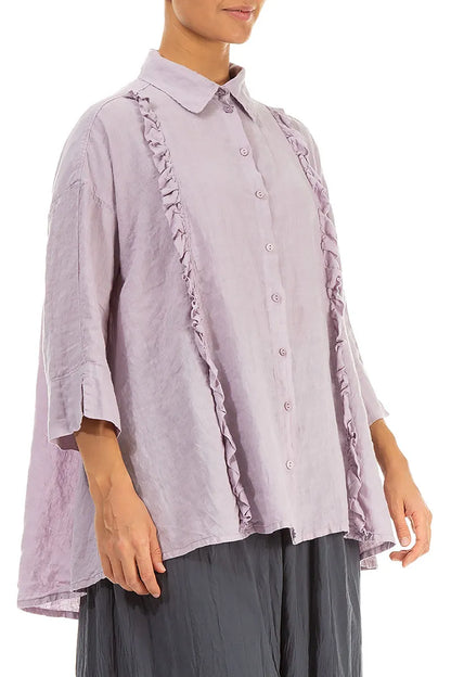 Ruffled Front Lilac Linen Shirt 3