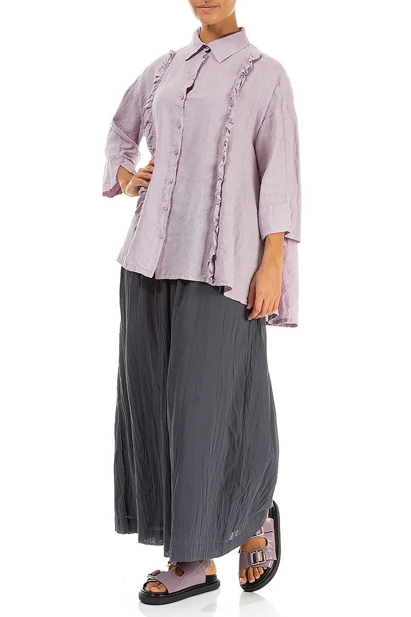 Ruffled Front Lilac Linen Shirt 4