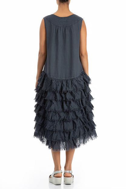 Ruffled Graphite Gauze Linen Dress 2
