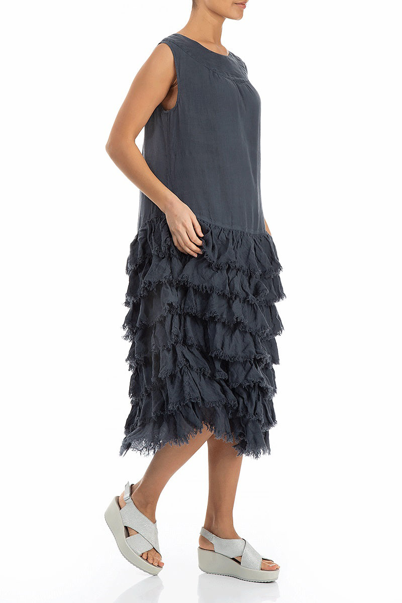 Ruffled Graphite Gauze Linen Dress 3