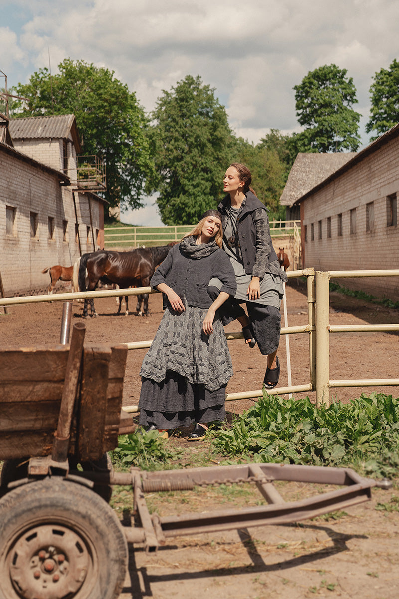 Ruffled Graphite Maxi Gauze Linen Skirt 5