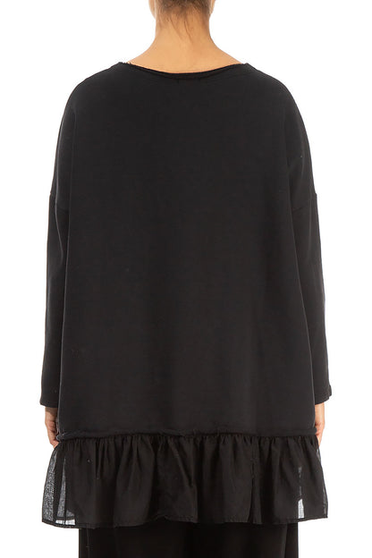 Ruffled Hem Black Cotton Tunic