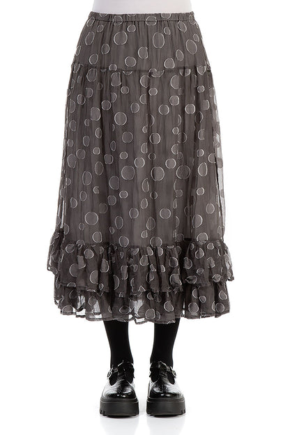 Ruffled Hem Forest Grey Bubbles Silk Skirt