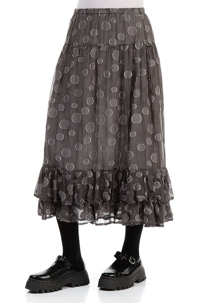 Ruffled Hem Forest Grey Bubbles Silk Skirt