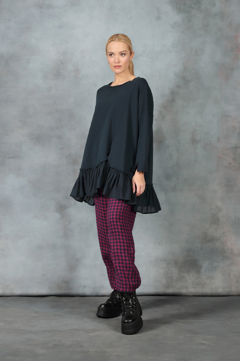 Ruffled Hem Midnight Blue Cotton Tunic