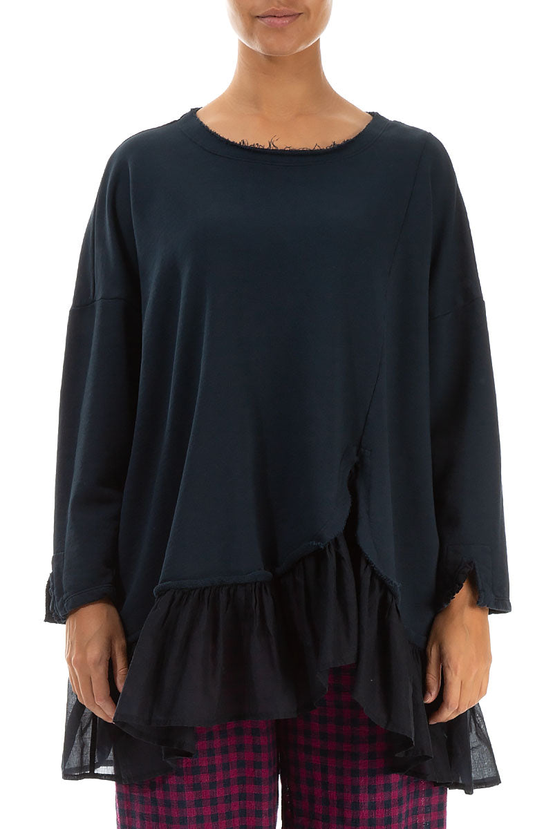 Ruffled Hem Midnight Blue Cotton Tunic