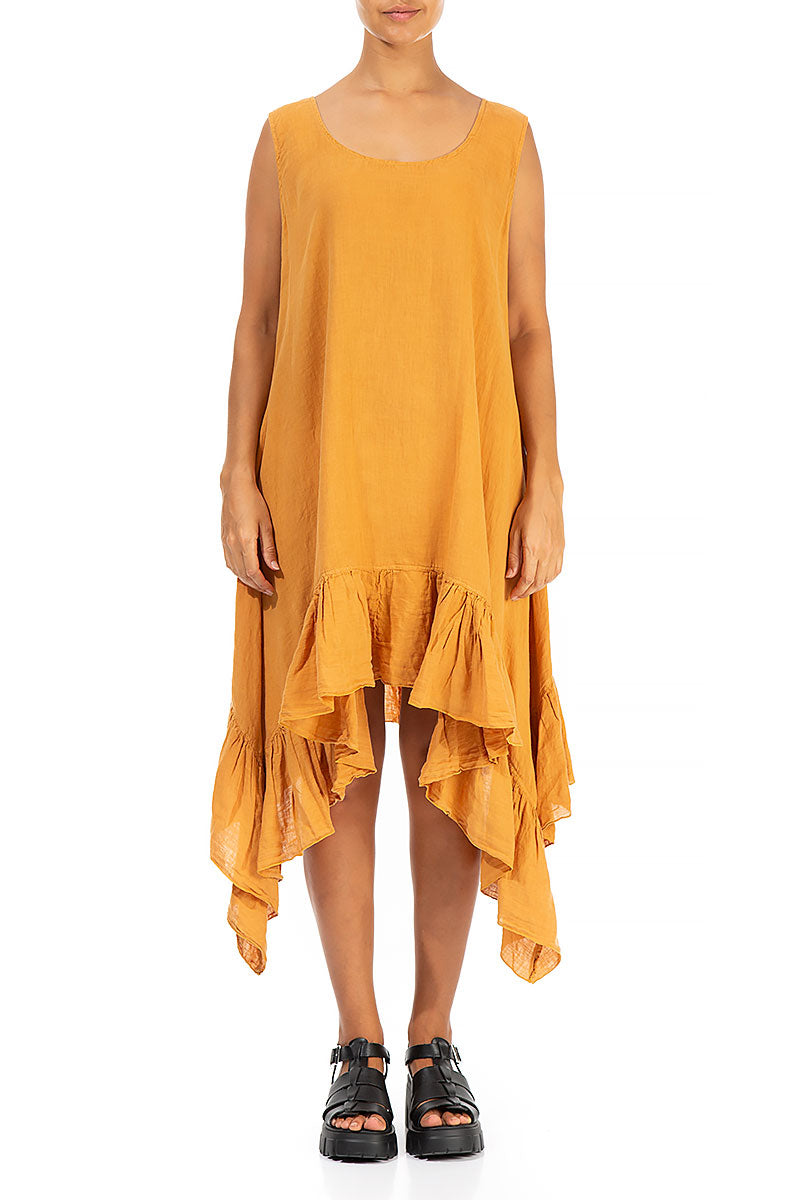 Ruffled Hem Sleeveless Amber Linen Tunic - Dress 1