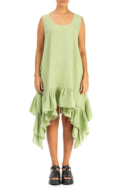 Ruffled Hem Sleeveless Mint Linen Tunic Dress 1