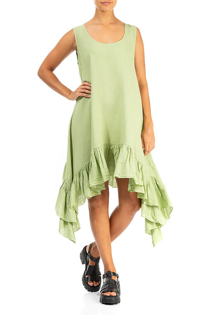 Ruffled Hem Sleeveless Mint Linen Tunic Dress 4