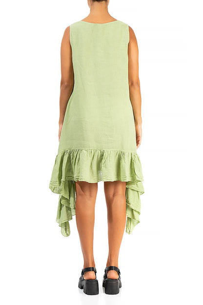 Ruffled Hem Sleeveless Mint Linen Tunic Dress 2
