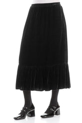 Ruffled Hemline Black Silk Velvet Skirt 3