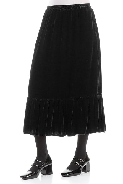 Ruffled Hemline Black Silk Velvet Skirt 3