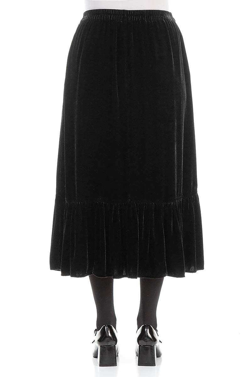 Ruffled Hemline Black Silk Velvet Skirt 2