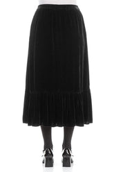 Ruffled Hemline Black Silk Velvet Skirt 2