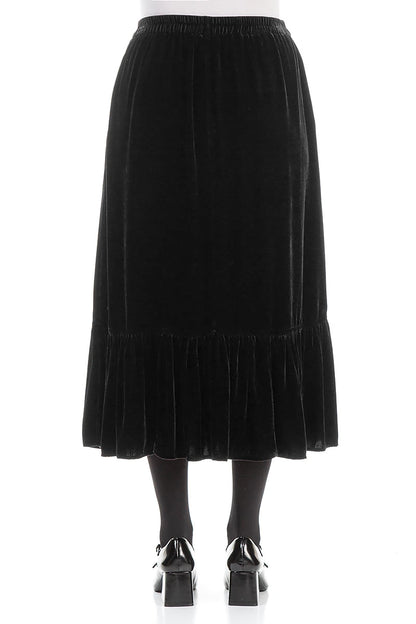 Ruffled Hemline Black Silk Velvet Skirt 2
