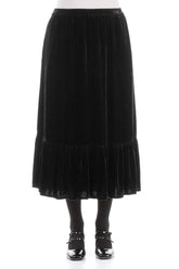 Ruffled Hemline Black Silk Velvet Skirt 1