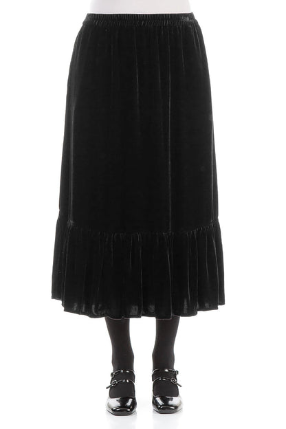 Ruffled Hemline Black Silk Velvet Skirt 1