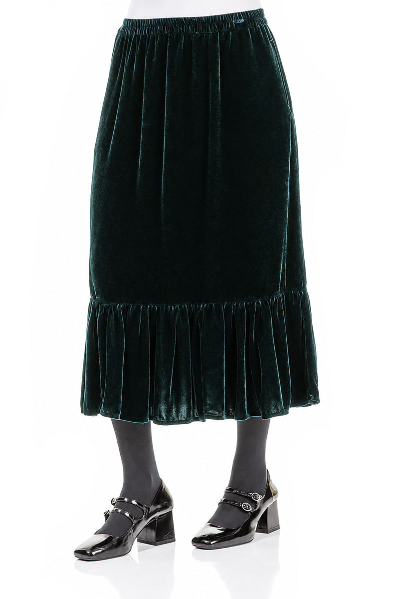 Ruffled Hemline Deep Turquoise Silk Velvet Skirt 3