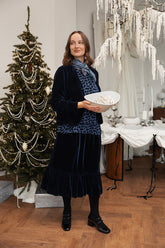 Ruffled Hemline Royal Blue Silk Velvet Skirt 6