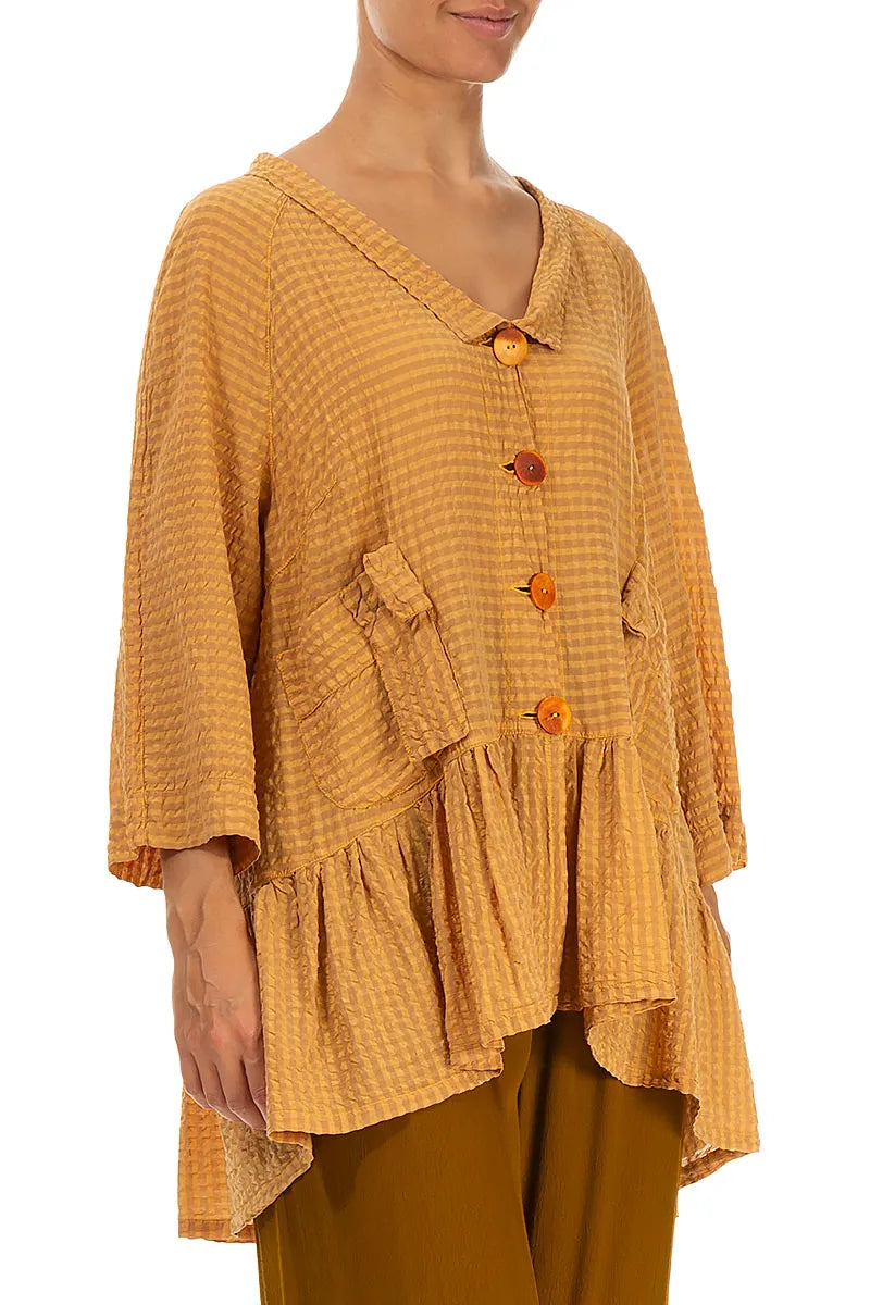 Ruffled Honey Textured Silk Jacket 3