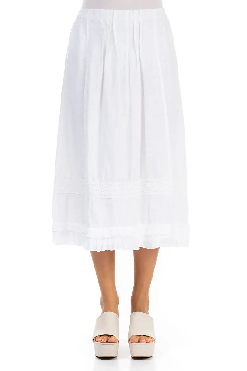 Ruffled Lace White Linen Skirt